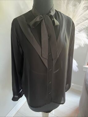 Black Tie-Neck Button-Down Shirt